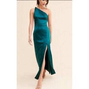 Nwot FREE PEOPLE GREEN VICTORIA SILK ONE SHOULDER MAXI DRESS SIZE 8 Holiday
